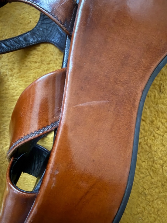 VINTAGE PRADA BROWN PATENT LEATHER PLATFORM SANDALS-US size 7.5 (EU 38) - Picture 6 of 9